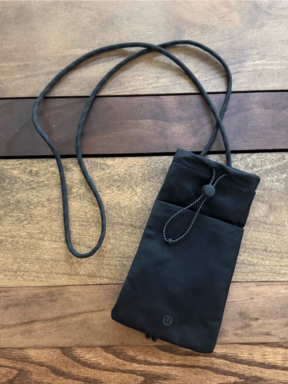 Lululemon Black Crossbody Phone Pouch with Drawstring Closure
